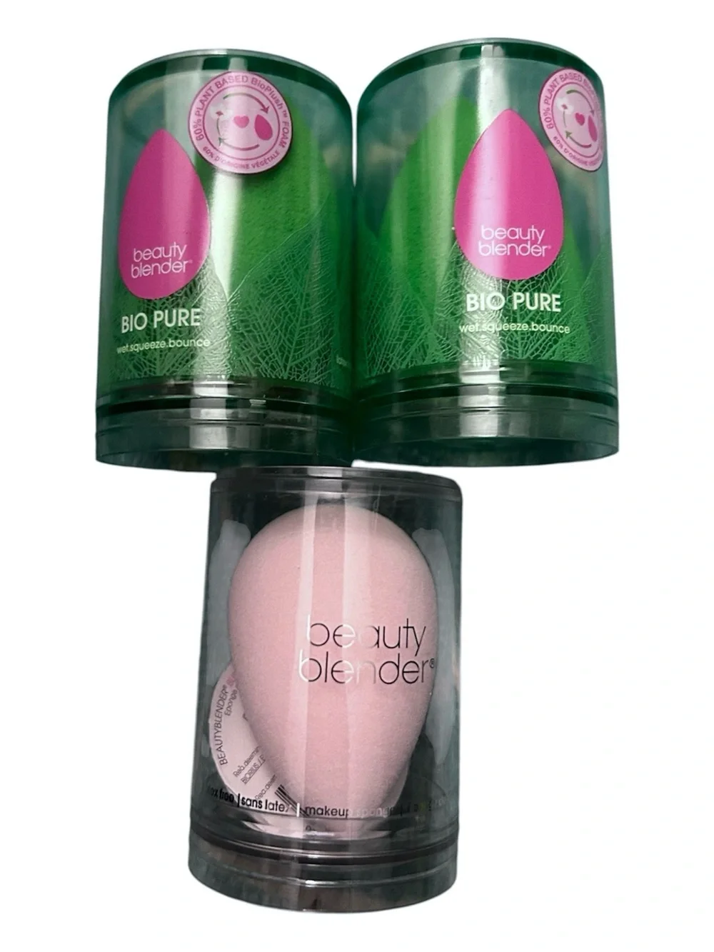BRAND NEW beautyblender Bio Pure & Bubblegum Pink Makeup Sponges - Set of 3
